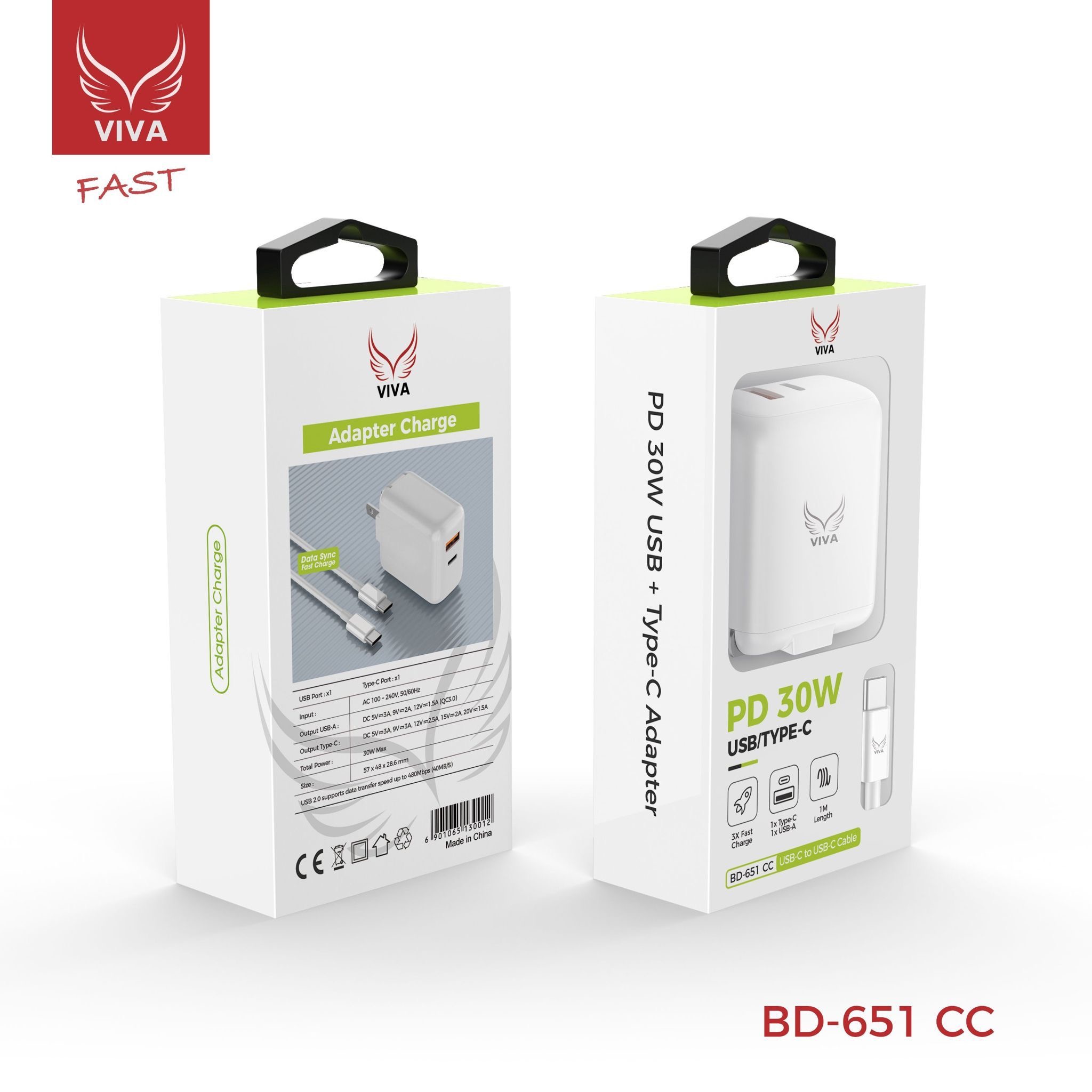 USB-C+USB-A 30W HOUSE ADAPTER + TYPE-C CABLE 423