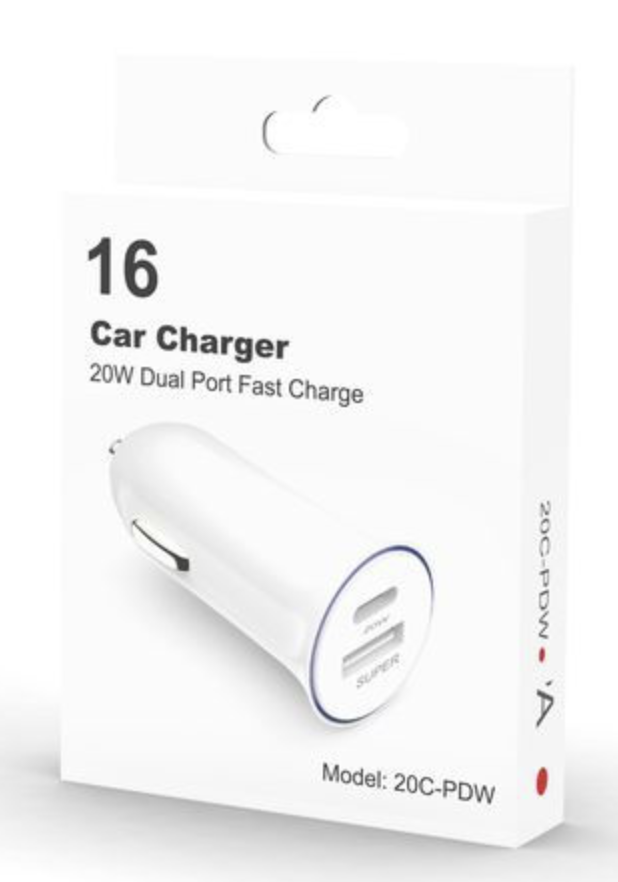 Car Charger 20W Dual Port Fast Charge White 430
