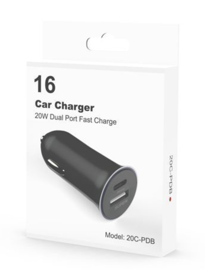 Car Charger 20W Dual Port Fast Charge Black 432