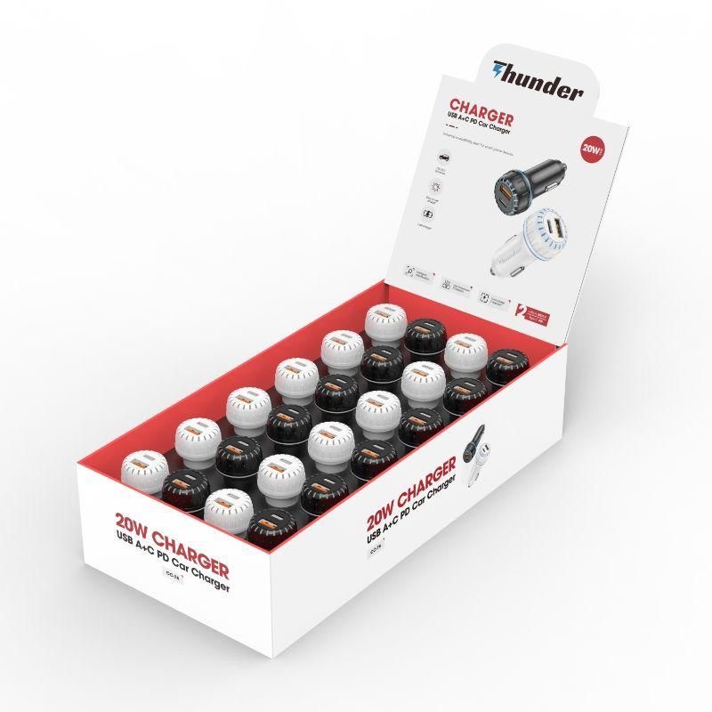 USB-C+USB-A CAR ADAPTER (48W) 24PC WHITE & BLACK /DISPLAY BOX 434