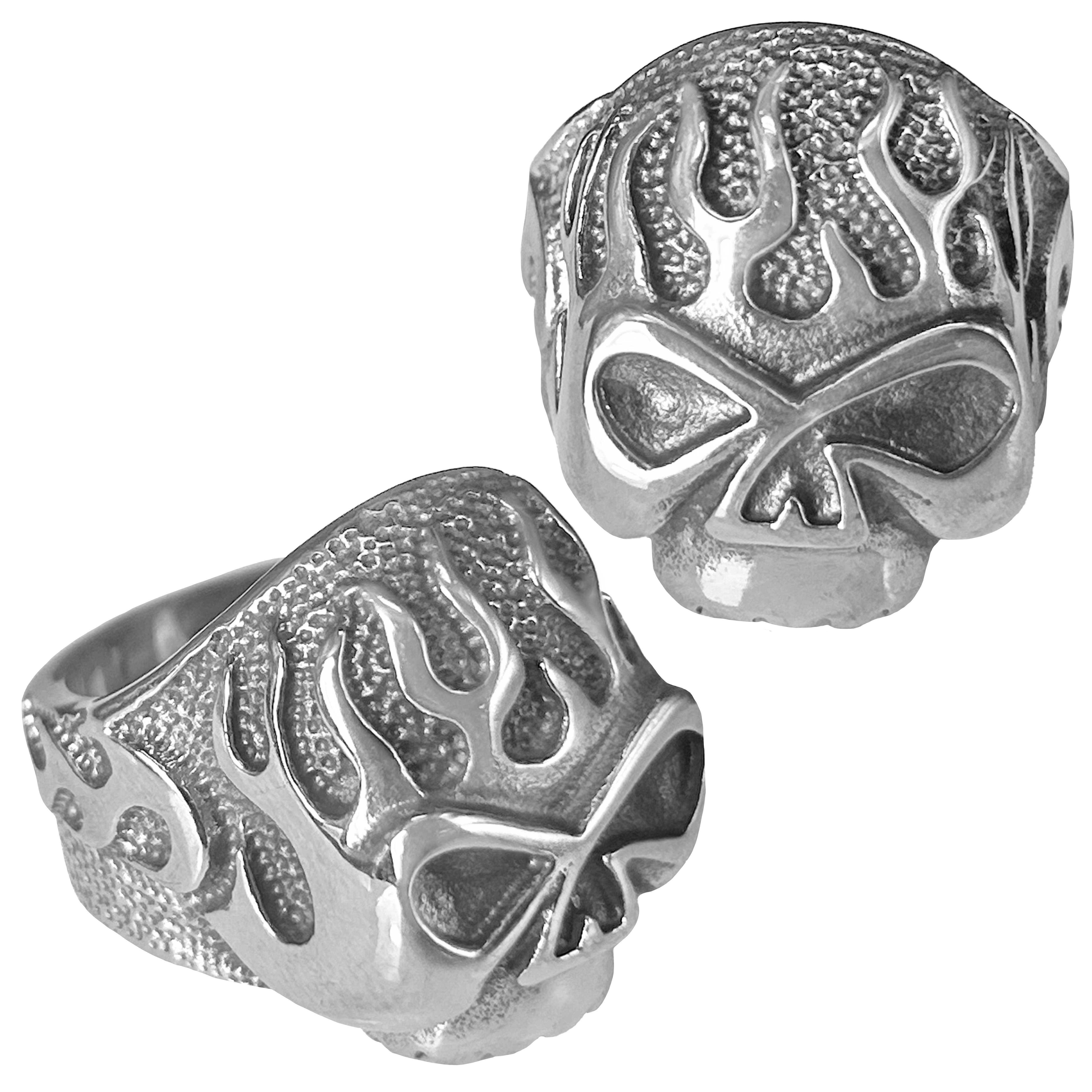 Stainless Steel Fire Skull Ring 555