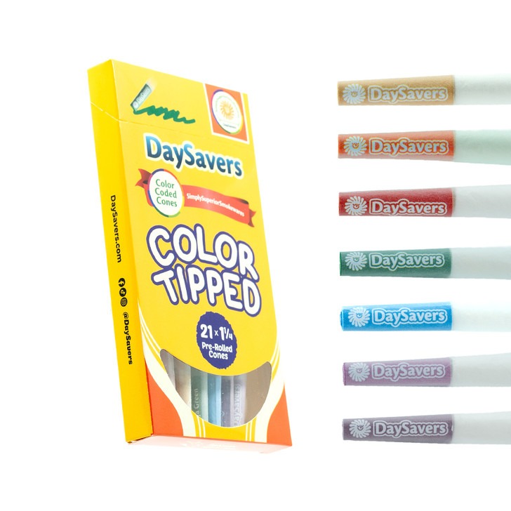 DaySavers Display Box - 84mm/26mm Color Tip Pre-Rolled Cones - Refined White [20 Packs - 21 Cones per Pack] 33