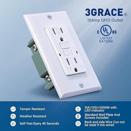 15 Amp GFCI Outlet, Tamper-Resistant, Weather Resistant Receptacle Indoor or Outdoor Use, LED Indicator with Decor Wall Plates and Screws,UL Listed 426
