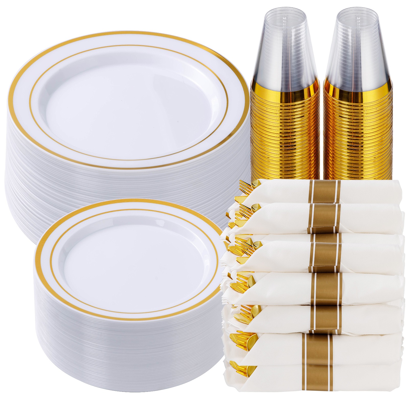 350 Piece Gold Plastic Dinnerware Set for 50 Guests 756