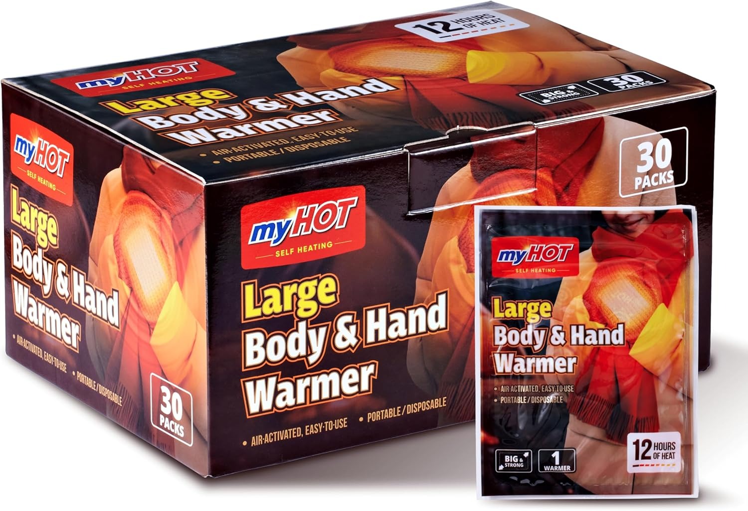 Body & Hand Warmer Large Size 30Pack - Up to 15 Hours, Long Lasting Heat, Non-Adhesive, Air-Activated Pocket Heater for Outdoor Sports, Camping, Winte 24