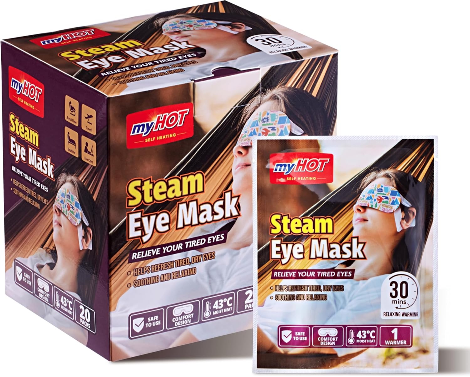 Steam Eye Mask 20 Pack – Warm Compress Eye Cover for Relief for Dry Eyes, Disposable, Sleeping Eye Heater, Spa, Relaxation- Made in Korea 25