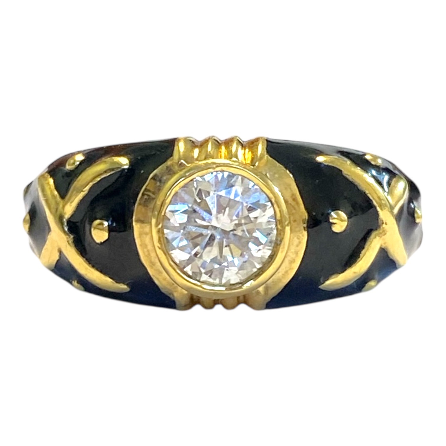 Vintage Hidalgo 18K Black Enamel Diamond Solitaire Ring 76