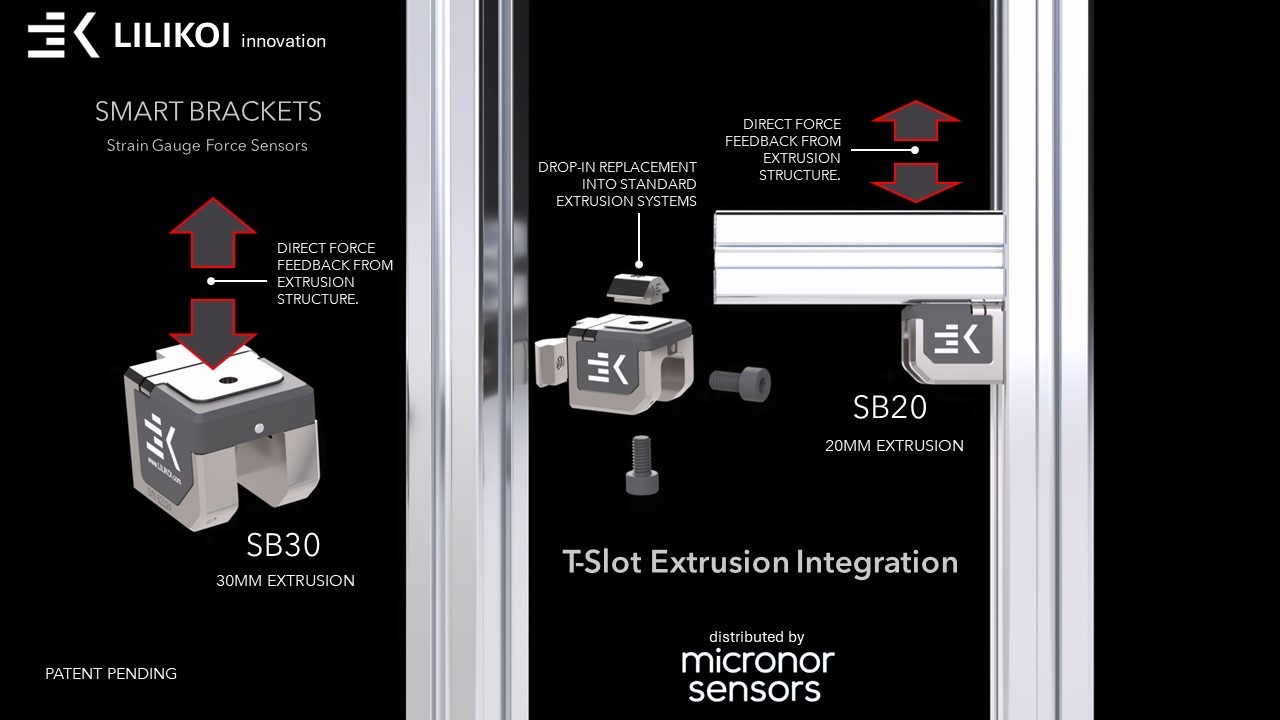Lilikoi Smart Bracket Strain Gauge Force Sensors provide turn-key solution for use with standard T-Slot extrusions 242