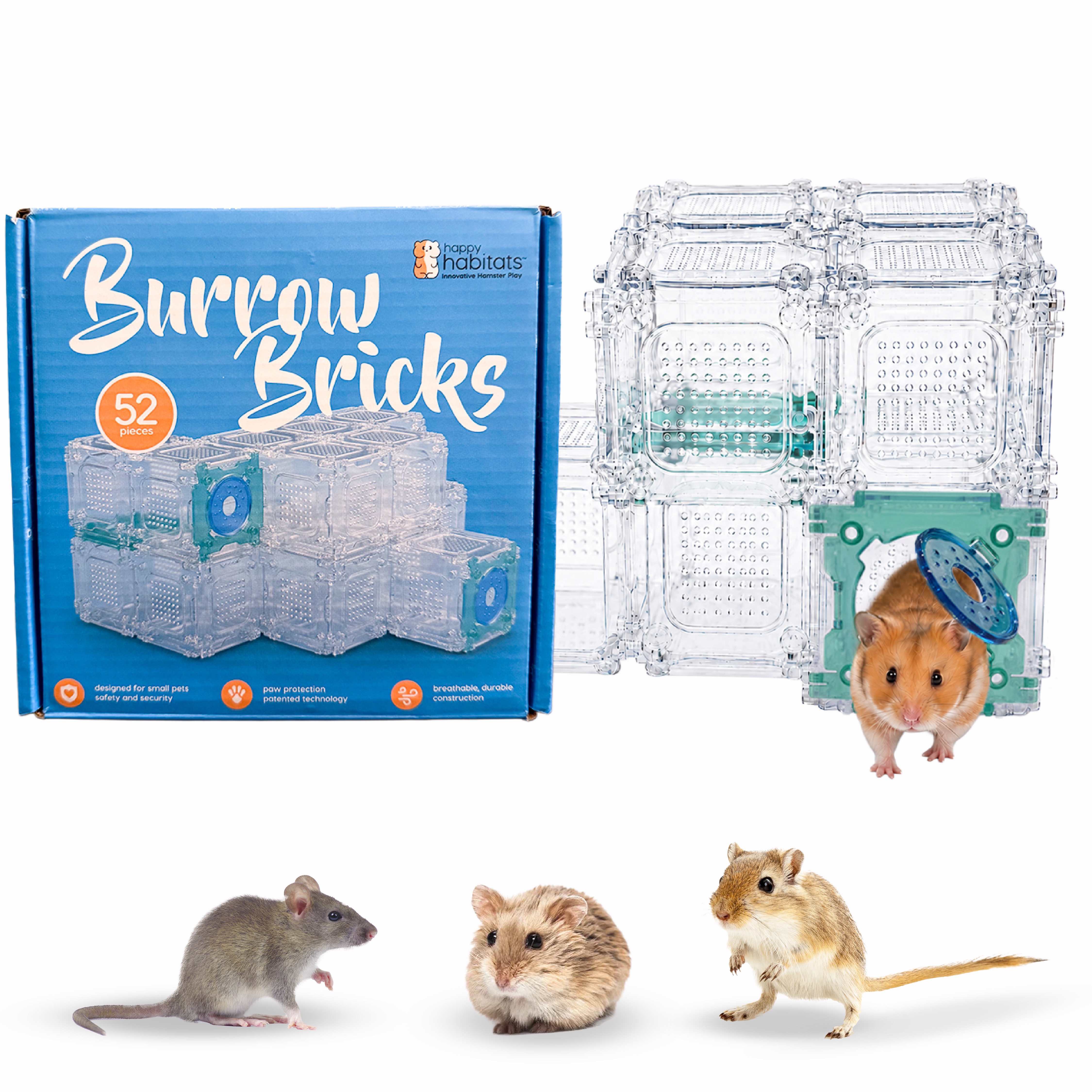Happy Habitats Burrow Bricks Clear Small Pet Playpen 52 Piece Starter Kit, Medium 188