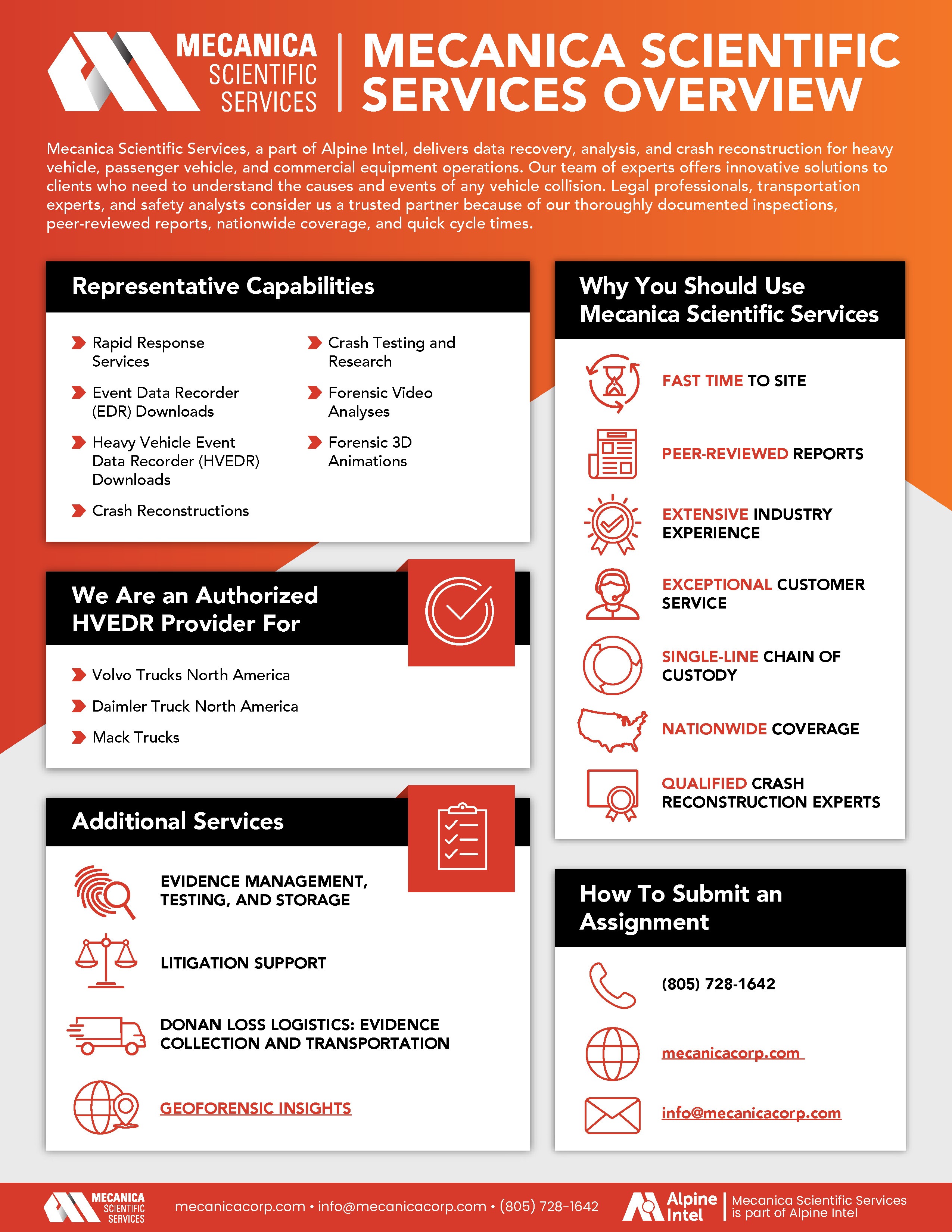 Mecanica Scientific Services provides crash reconstruction and forensic engineering support for the transportation industry. 45