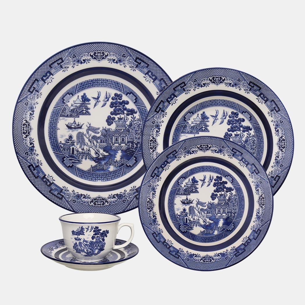 Oxford Flamingo Blue Willow Porcelain 20-Piece Din 466