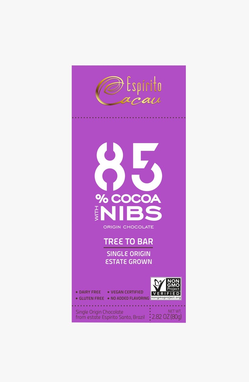 CHOCOLATE BAR 85% COCOA  WITH NIBS - 100% NATURAL 999