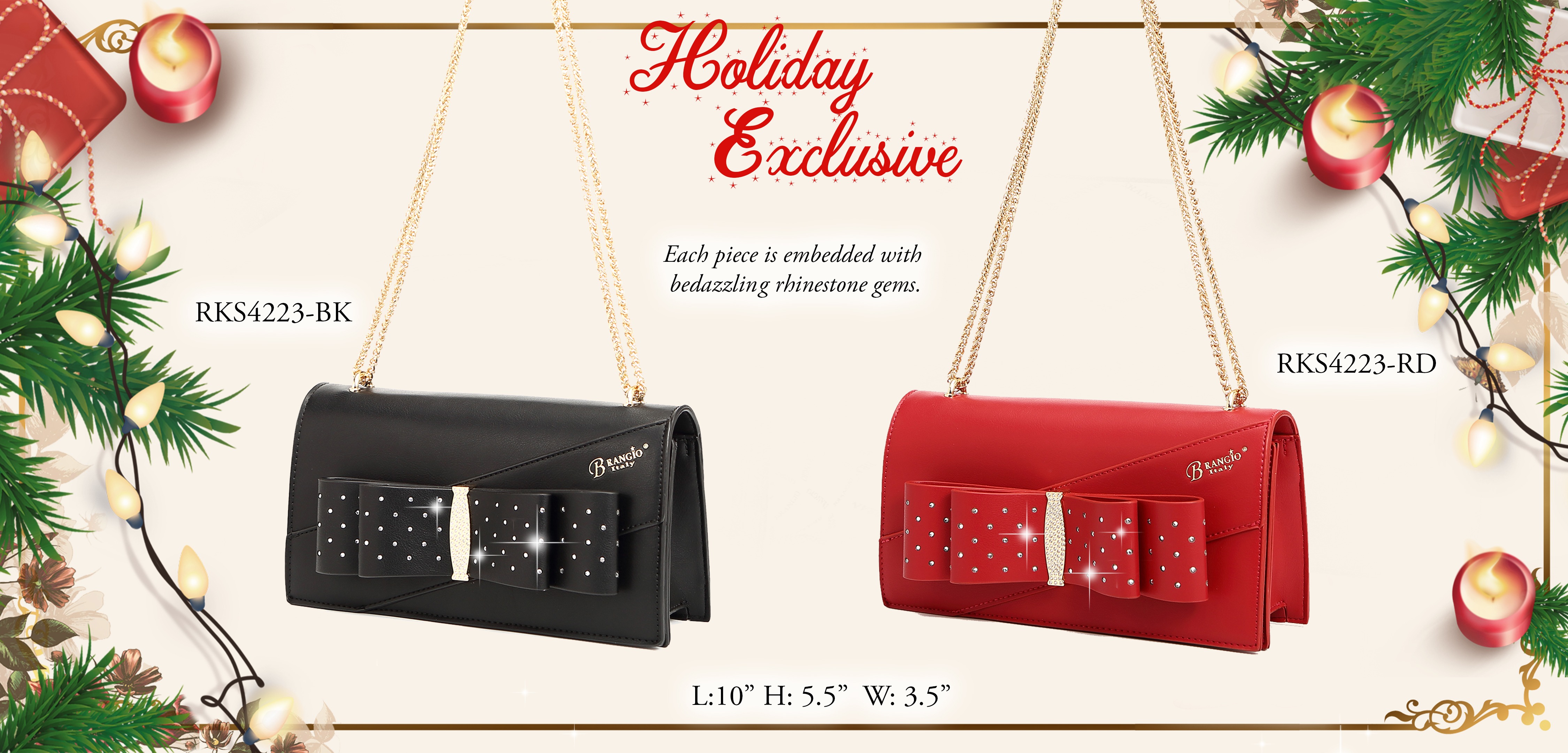 Ribbon Romance Crossbody Satchel with Rhinestones [RKS4223] 1285