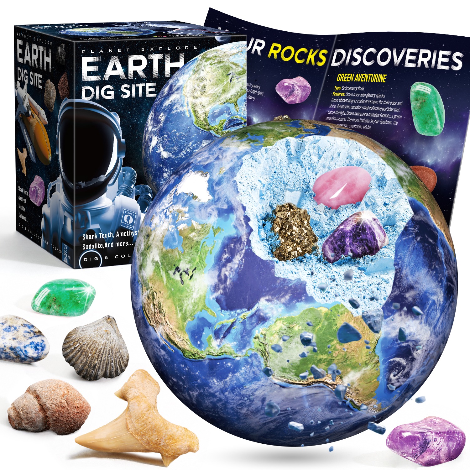 Dig Up 13 Gems, Rocks & Fossils - Space Toys Science Kits for Kids, Great Geology Gift for Boys & Girls STEM Toys 495
