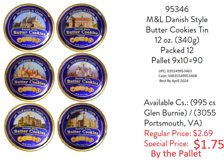 Danish Style Butter Cookies 12 oz - $1.75/ea By the Pallet 529