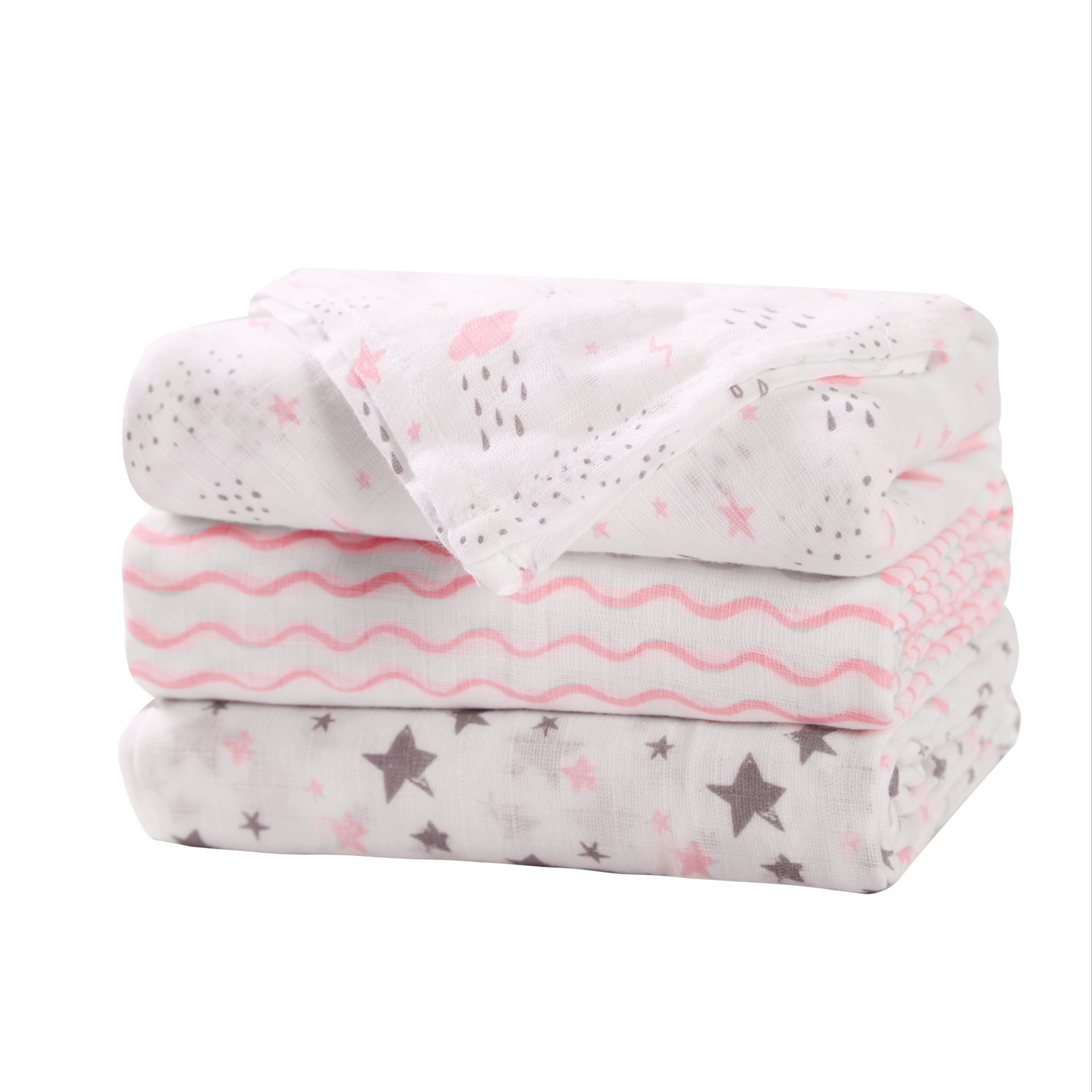 3 Pack Cotton Muslin Swaddle Blankets (Crystal Rose) 273