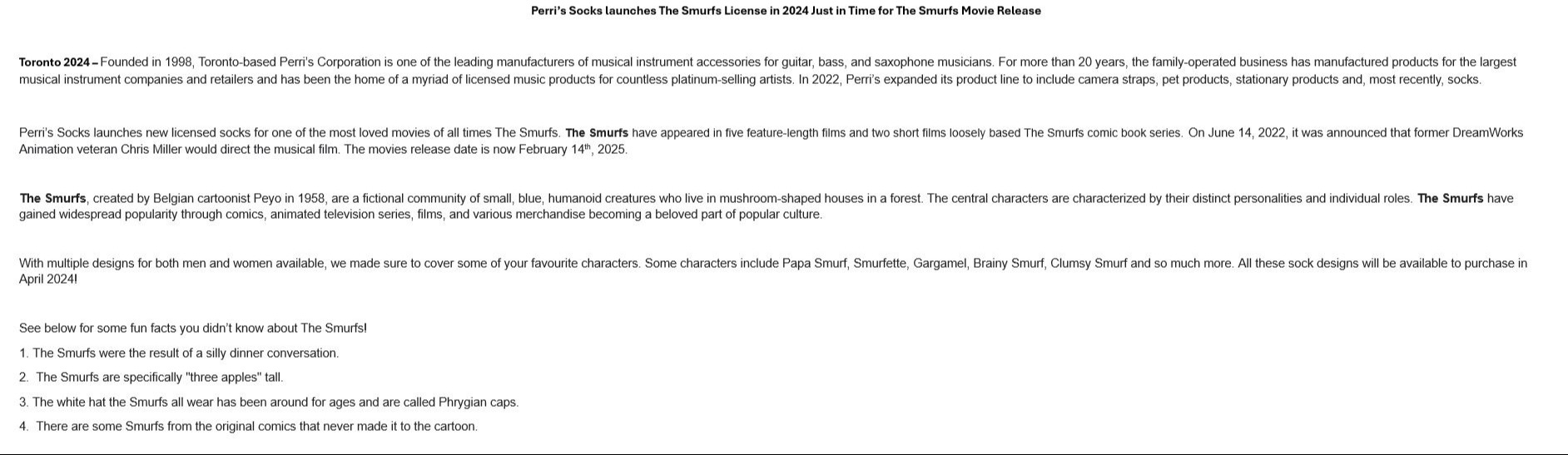 Perri’s Socks launches The Smurfs License in 2024 Just in Time for The Smurfs Movie Release 328
