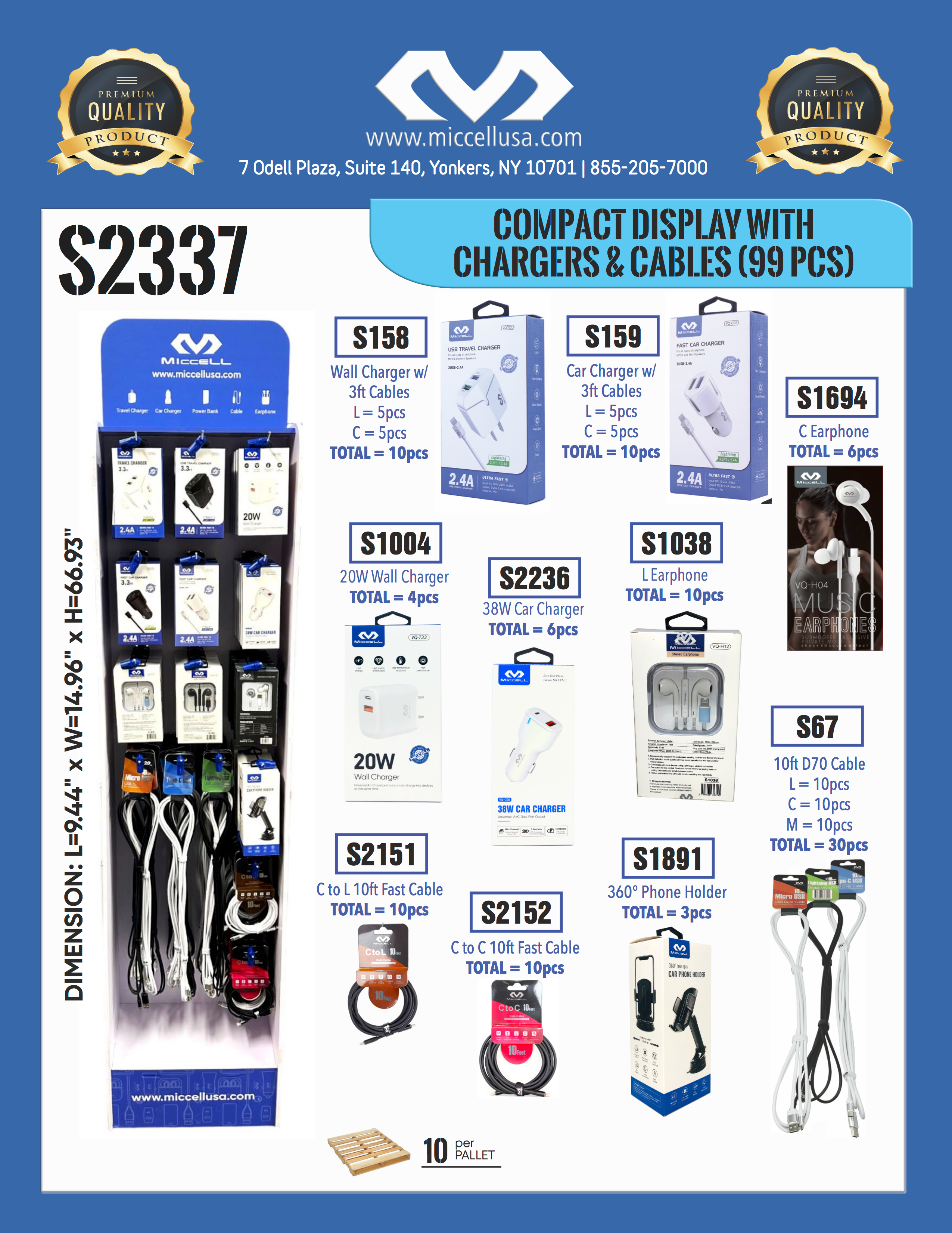 S2337 99pcs Compact Display with Chargers & Cables 447