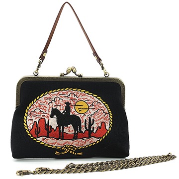 Cow Girl Kiss Lock Bag in Linen Blend Material 1104