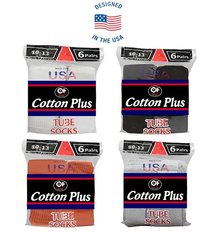 Cotton Plus - Tube Socks 6 Pair & 12 Pair Pack - T-SWCP & T-SW 1144