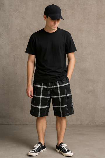 Renegade Sportswear Men’s Cargo Pocket Elastic Waist Plaid Shorts 1524