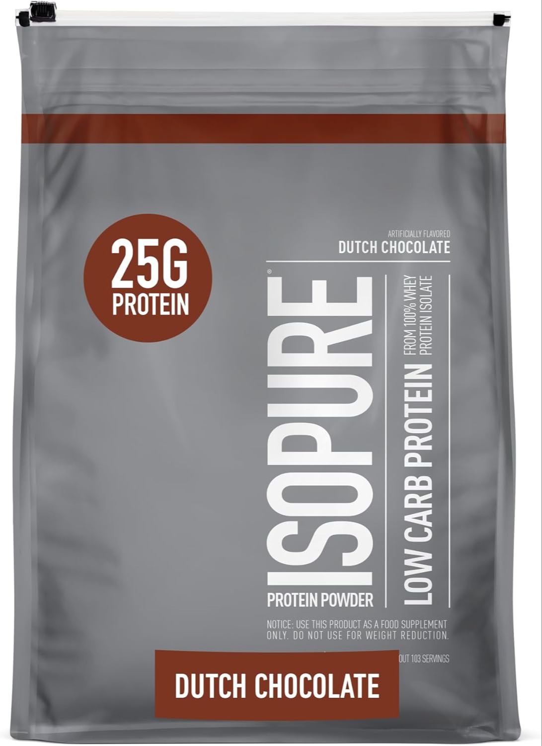 Isopure Low Carb 100% Pure Whey Isolate Protein Powder, Lactose Free, Gluten Free, With Vitamins, Dutch Chocolate, 25g Protein Per Serving, 7.5 Lbs, 1 1774