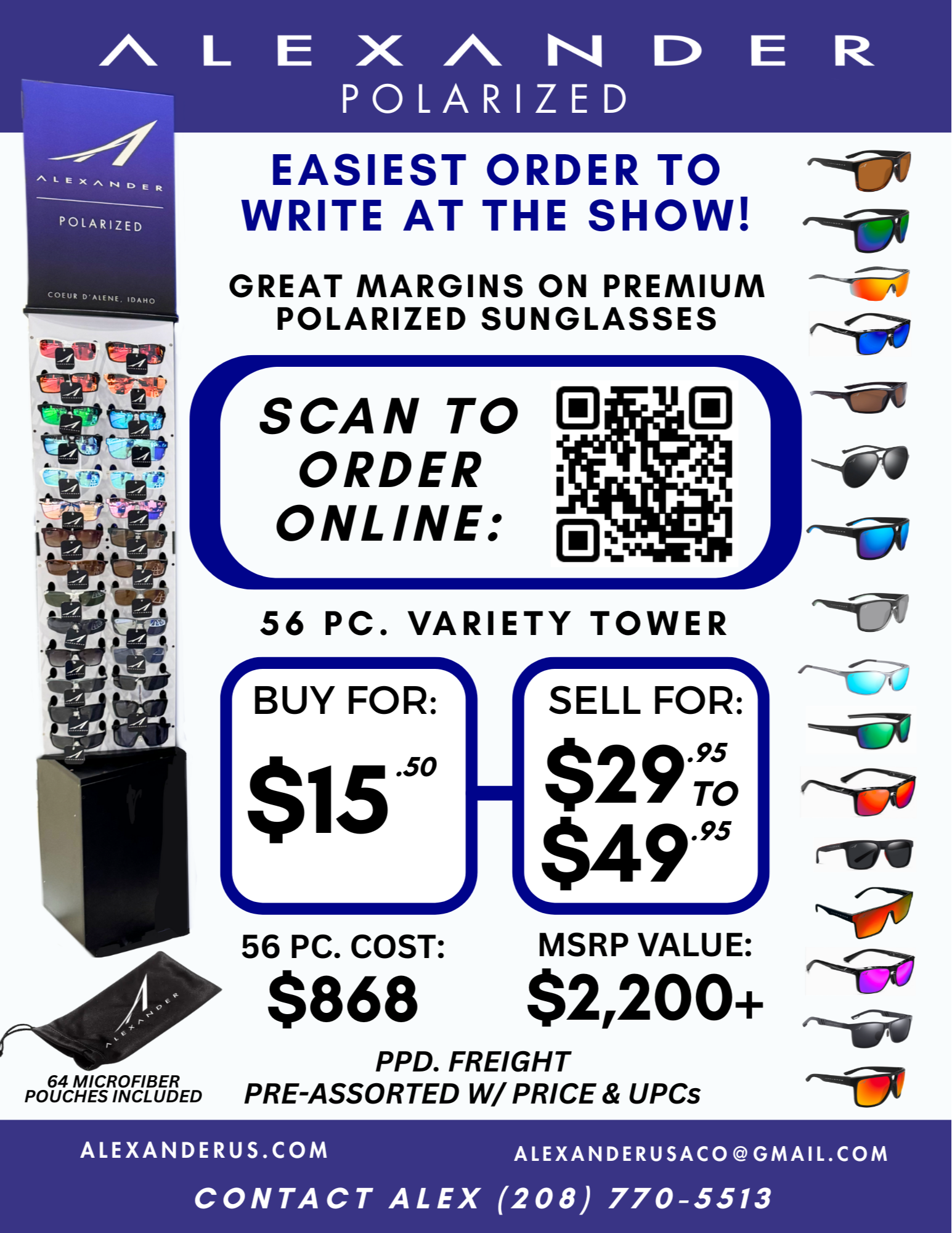 Alexander 56 Pc. Polarized Sunglasses Assorted Variety Tower 1863