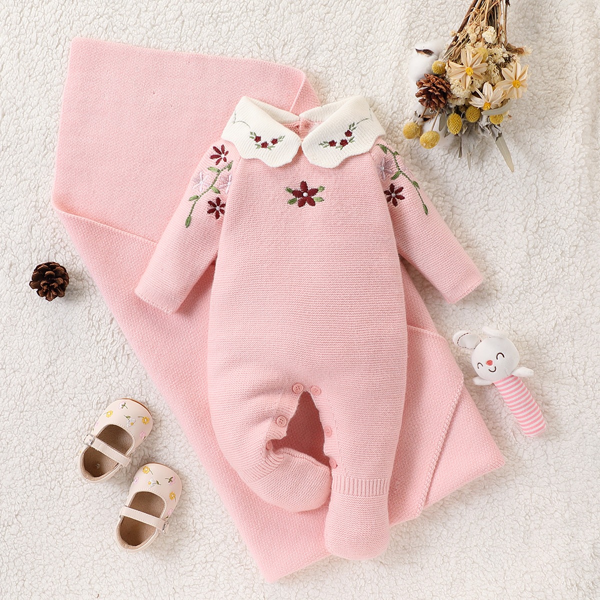 Adorable Embroidered Baby Romper with Collar 52