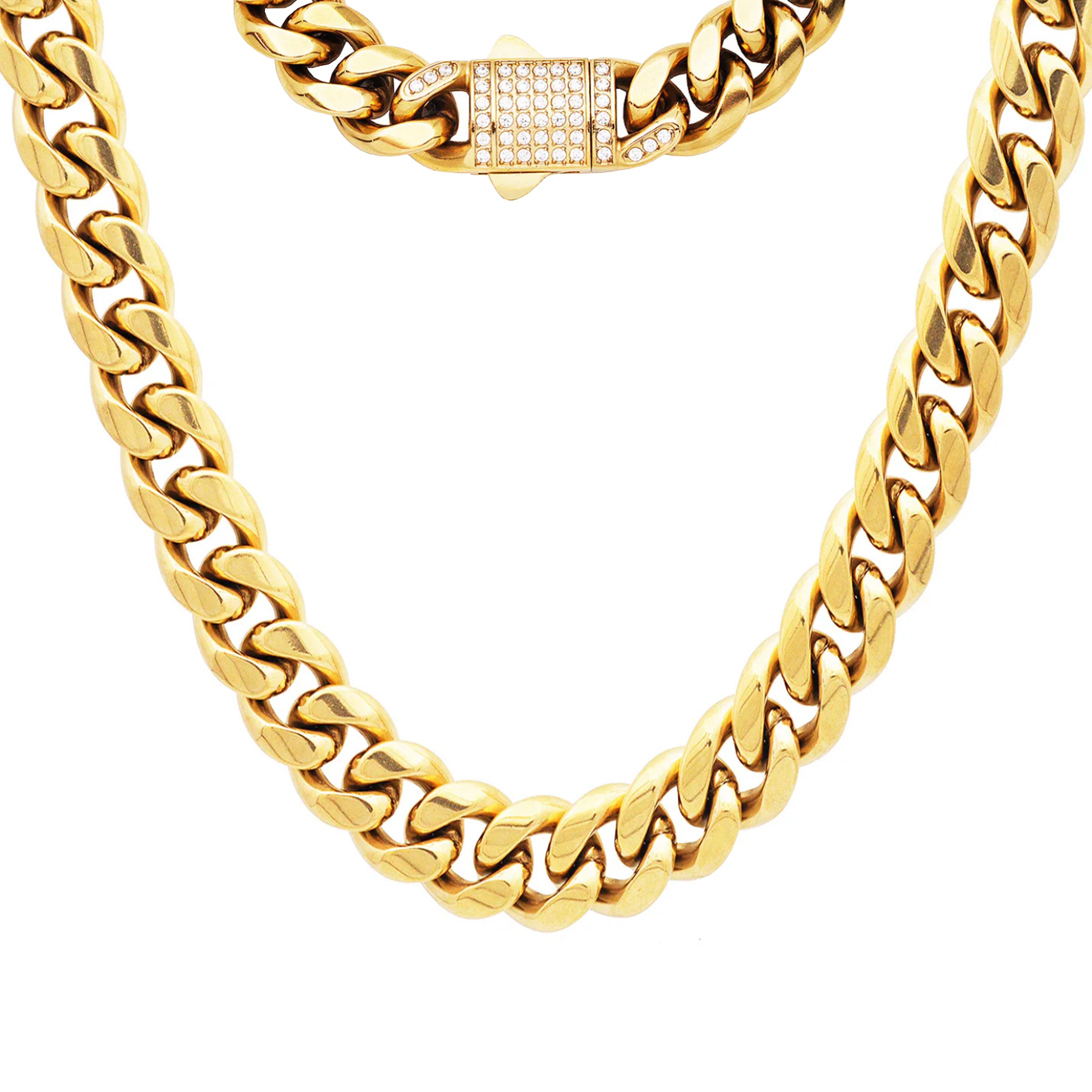 Iced Out Stainless Steel Gold PVD Cuban Necklace 523