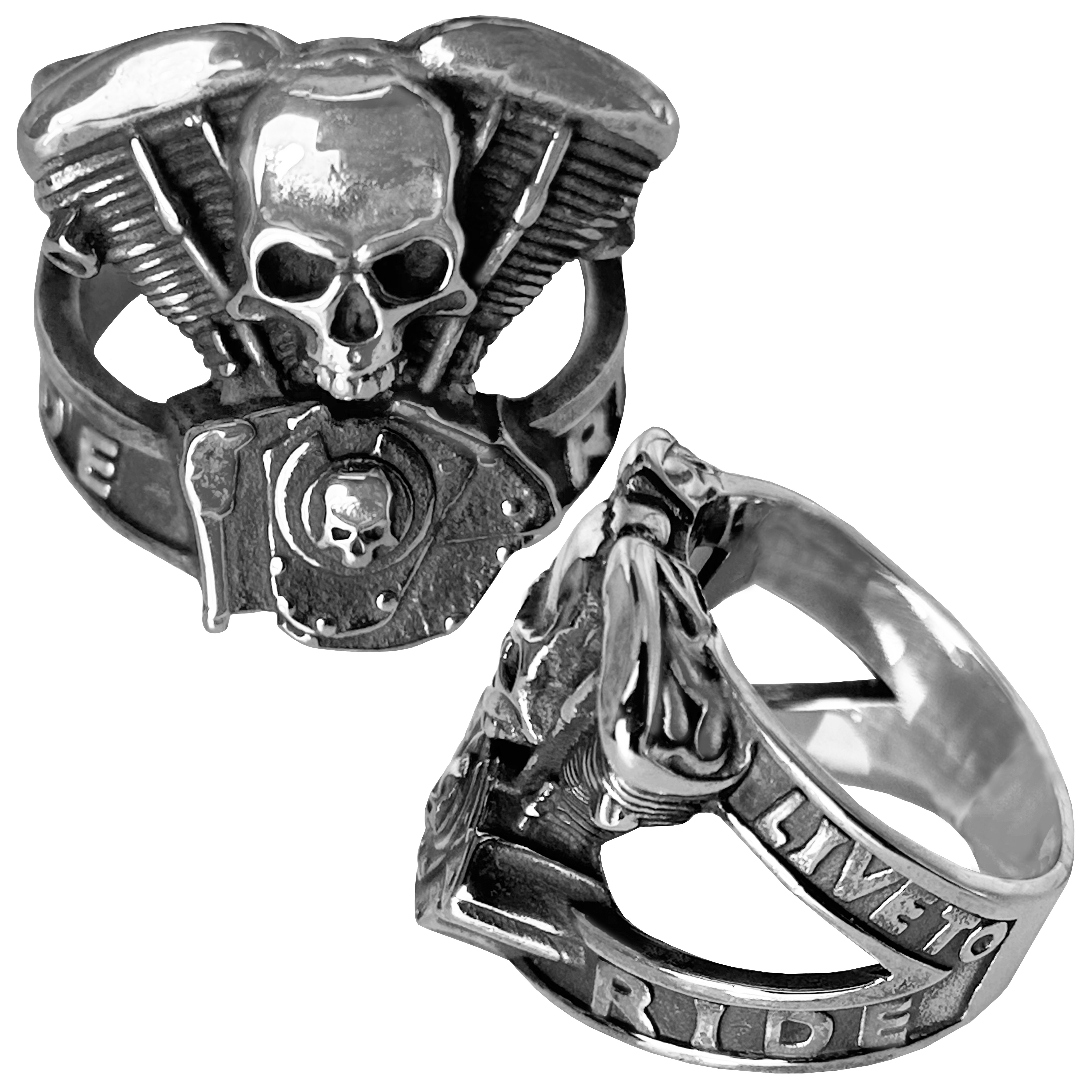 Stainless Steel Biker Skull Ring 586