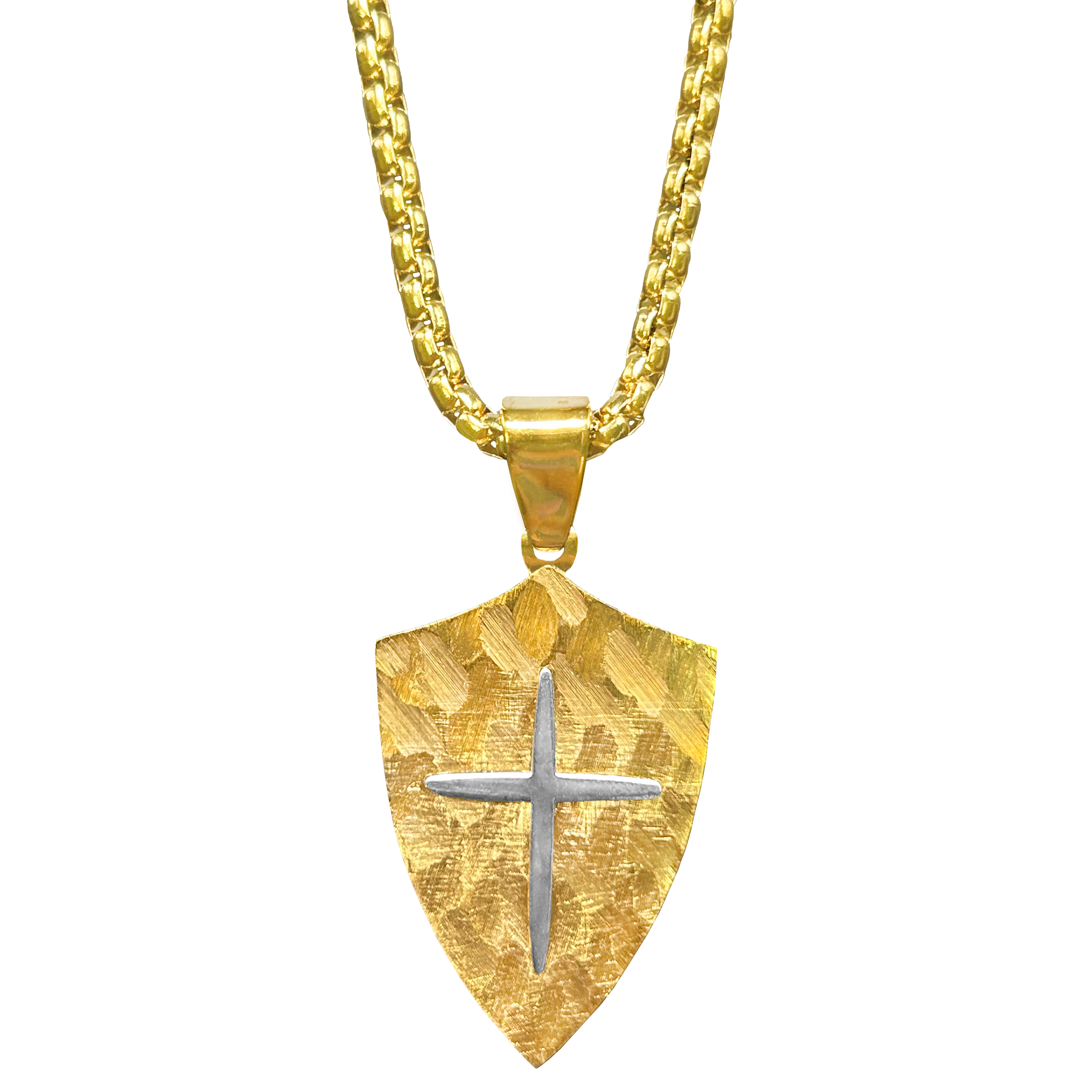 Gold pvd Stainless Steel Cross Shield Necklace 724