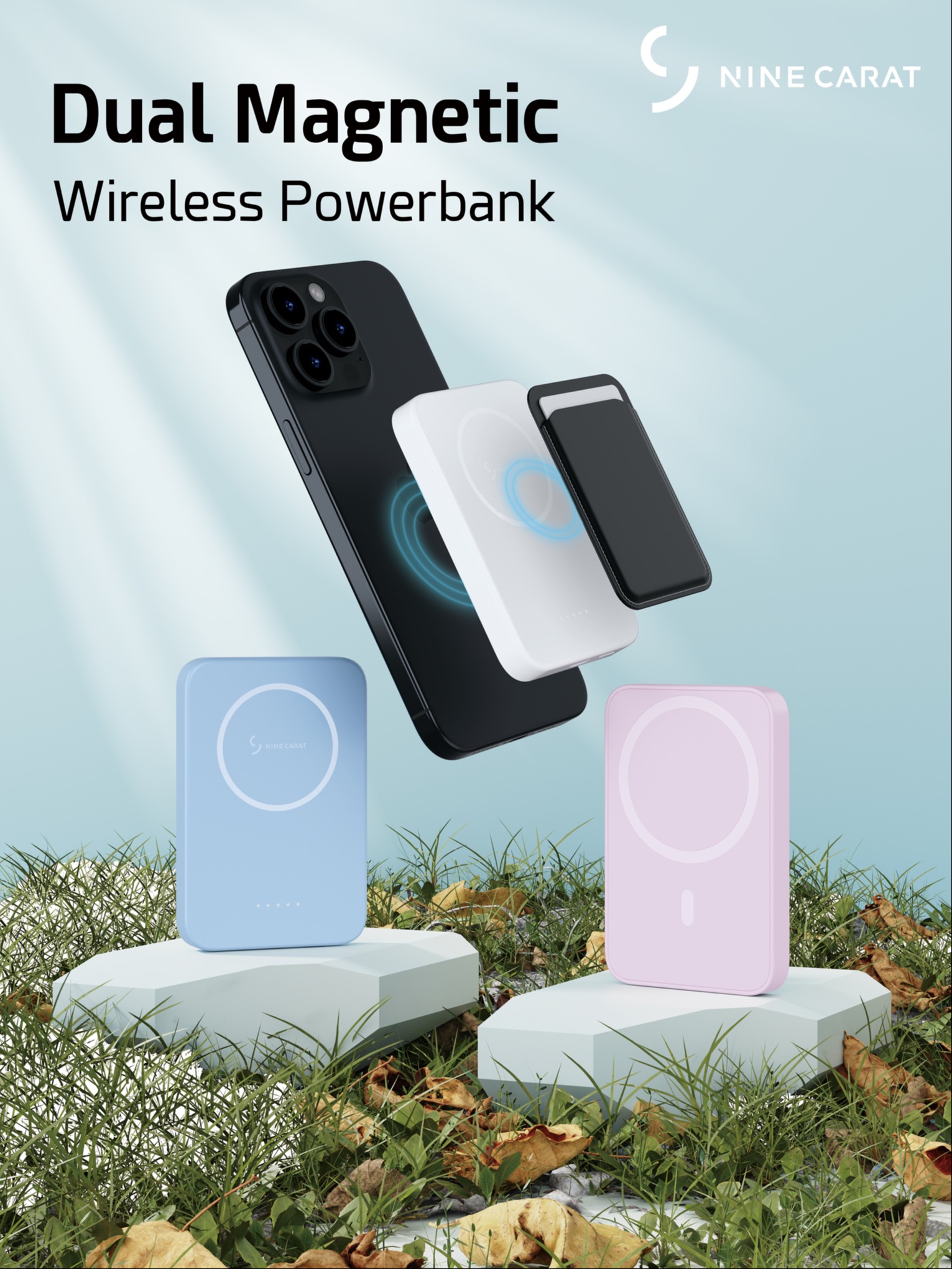 MagSafe Power Bank 5000mAh Dual-Sided Magnetic Charger + Wallet Holder, Fast & Slim 859