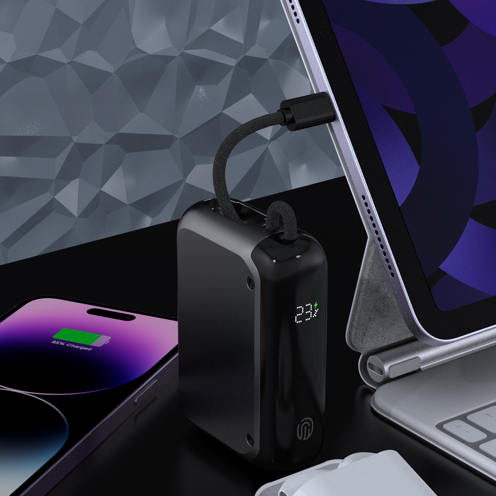 Ultra Compact Power Bank with Integrated Cable – Model H100H 864