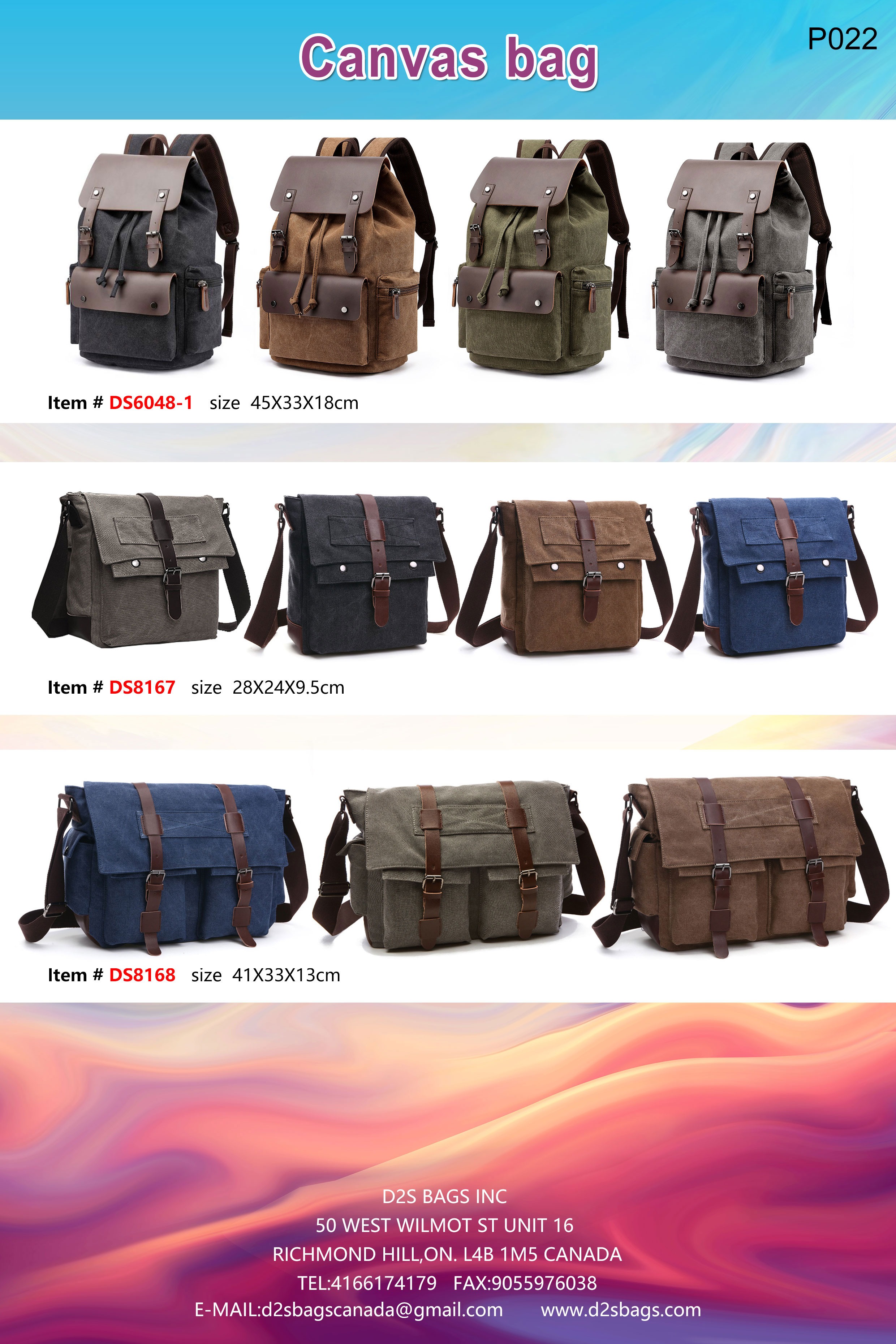 canvas messenger bags, backpacks, lunch bags, shopping bags 893