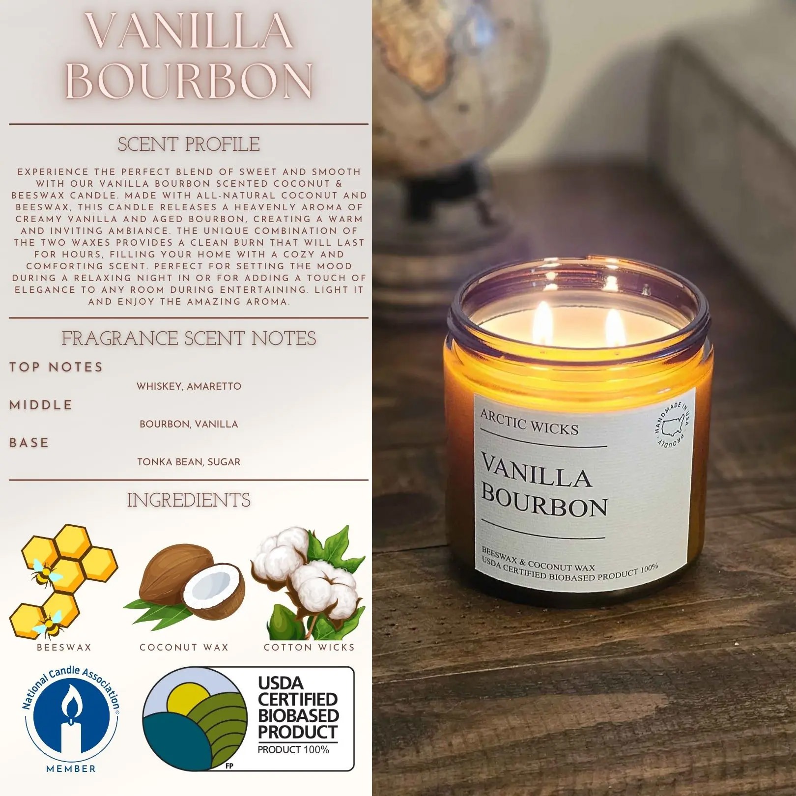 Vanilla Bourbon 16oz Coconut & Beeswax Candle 37