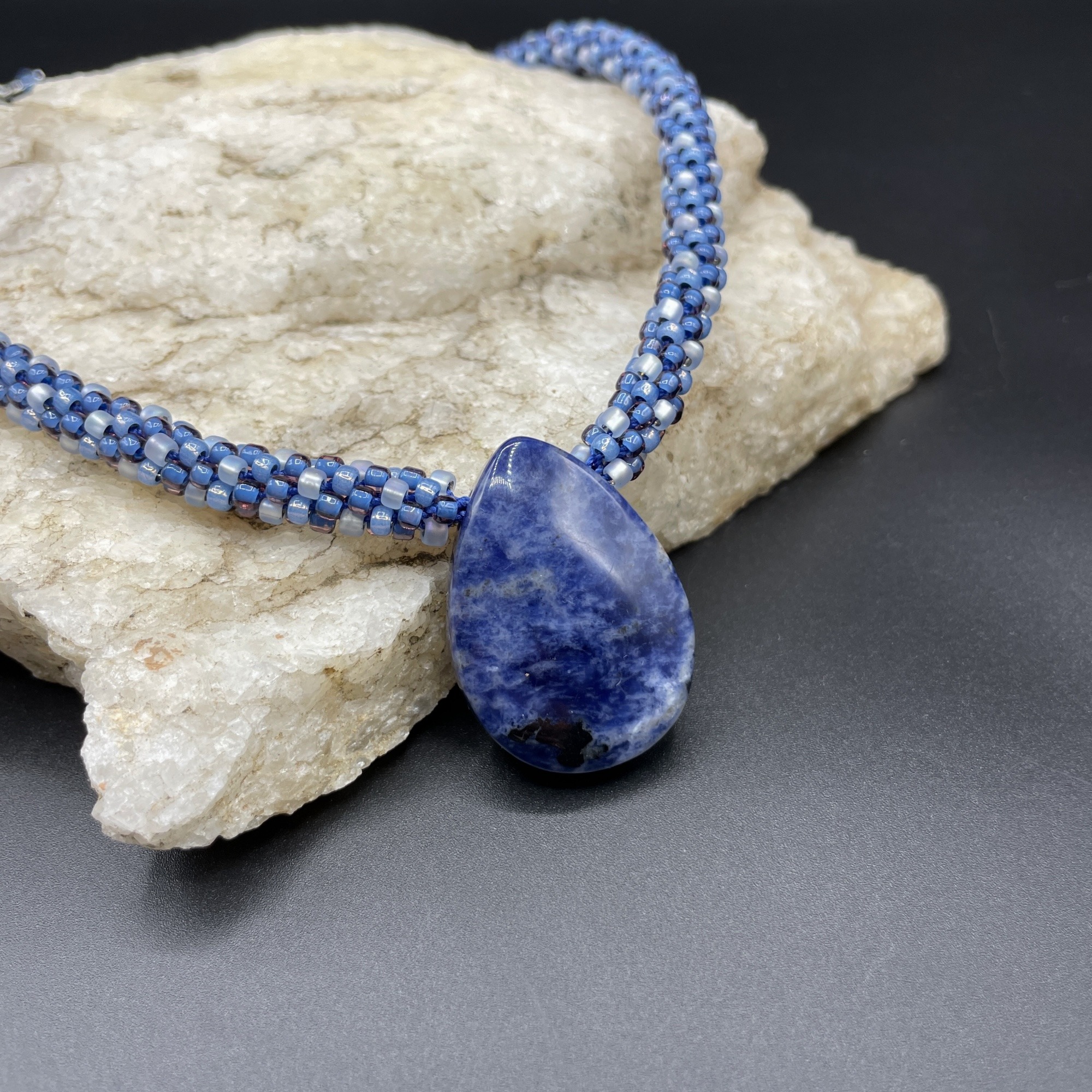 Kumihimo braided beaded necklace w/ sodalite 300