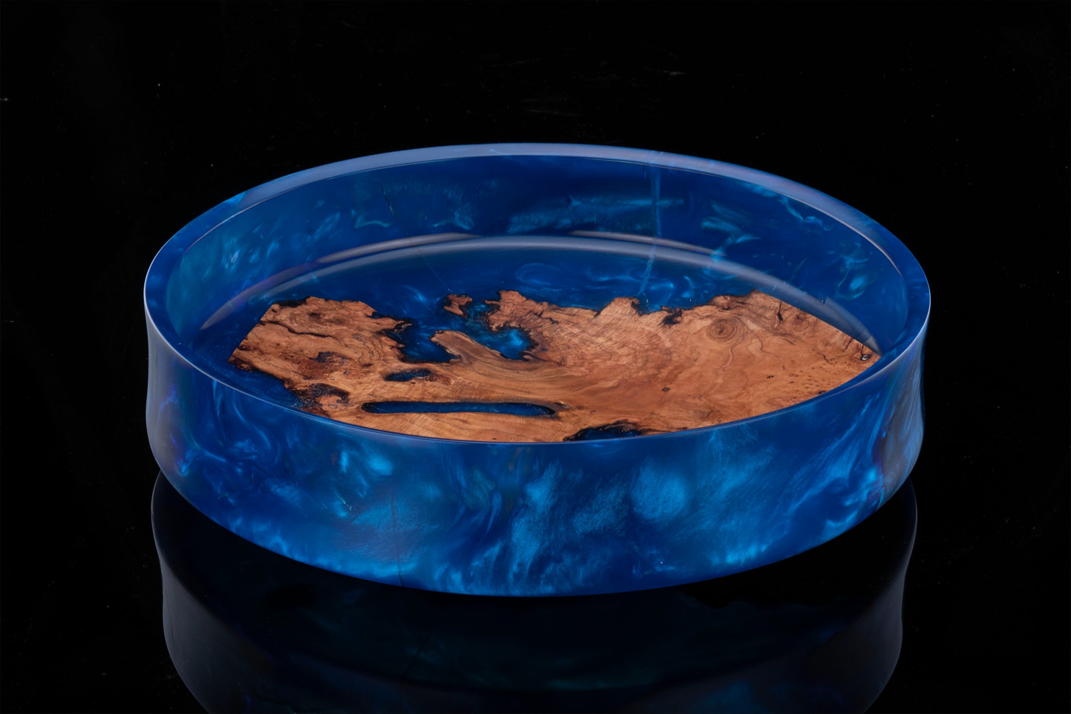 Blue Epoxy and Cherry Burl Bowl 64