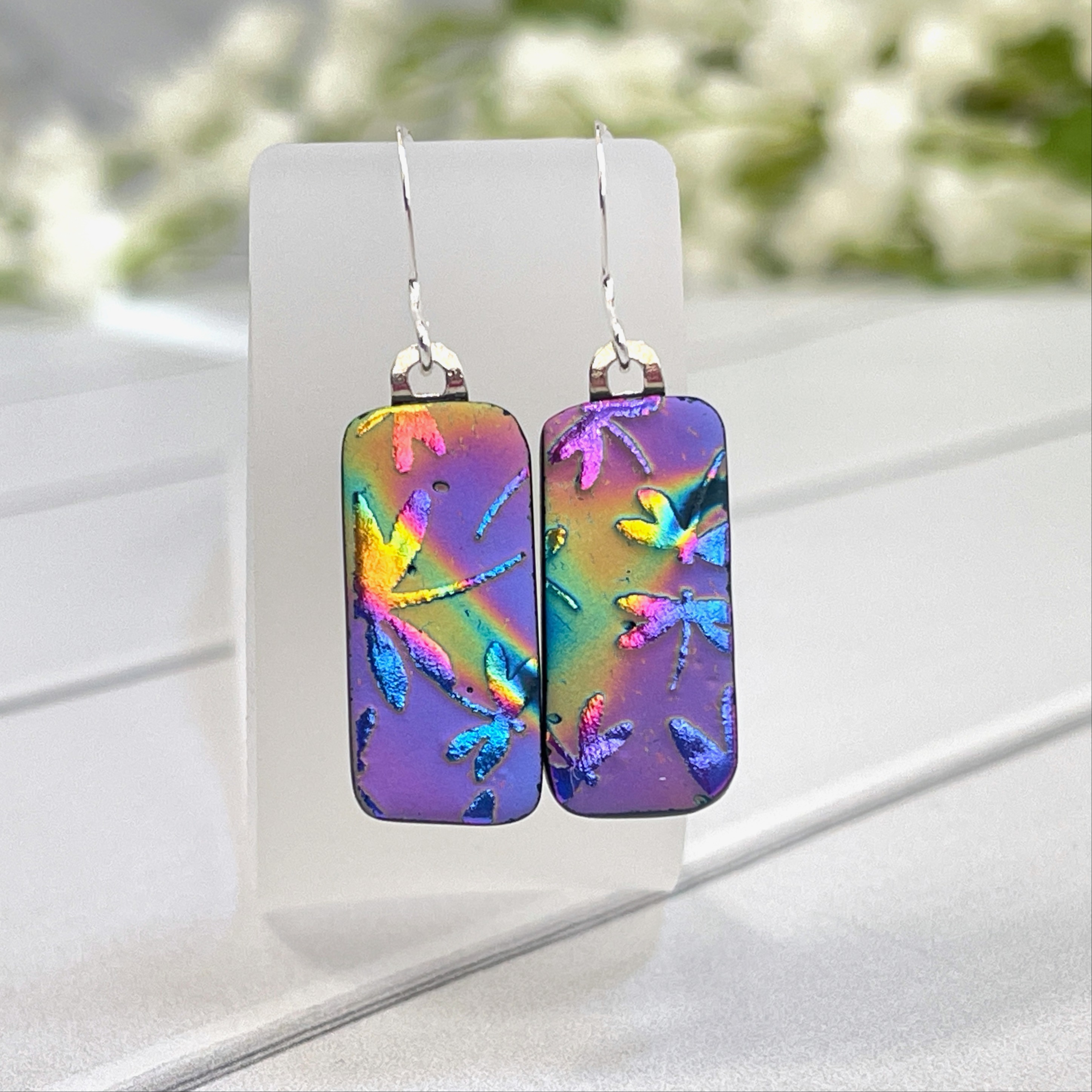 Dragonflies  Fused Glass Sandblasted Earrings 85