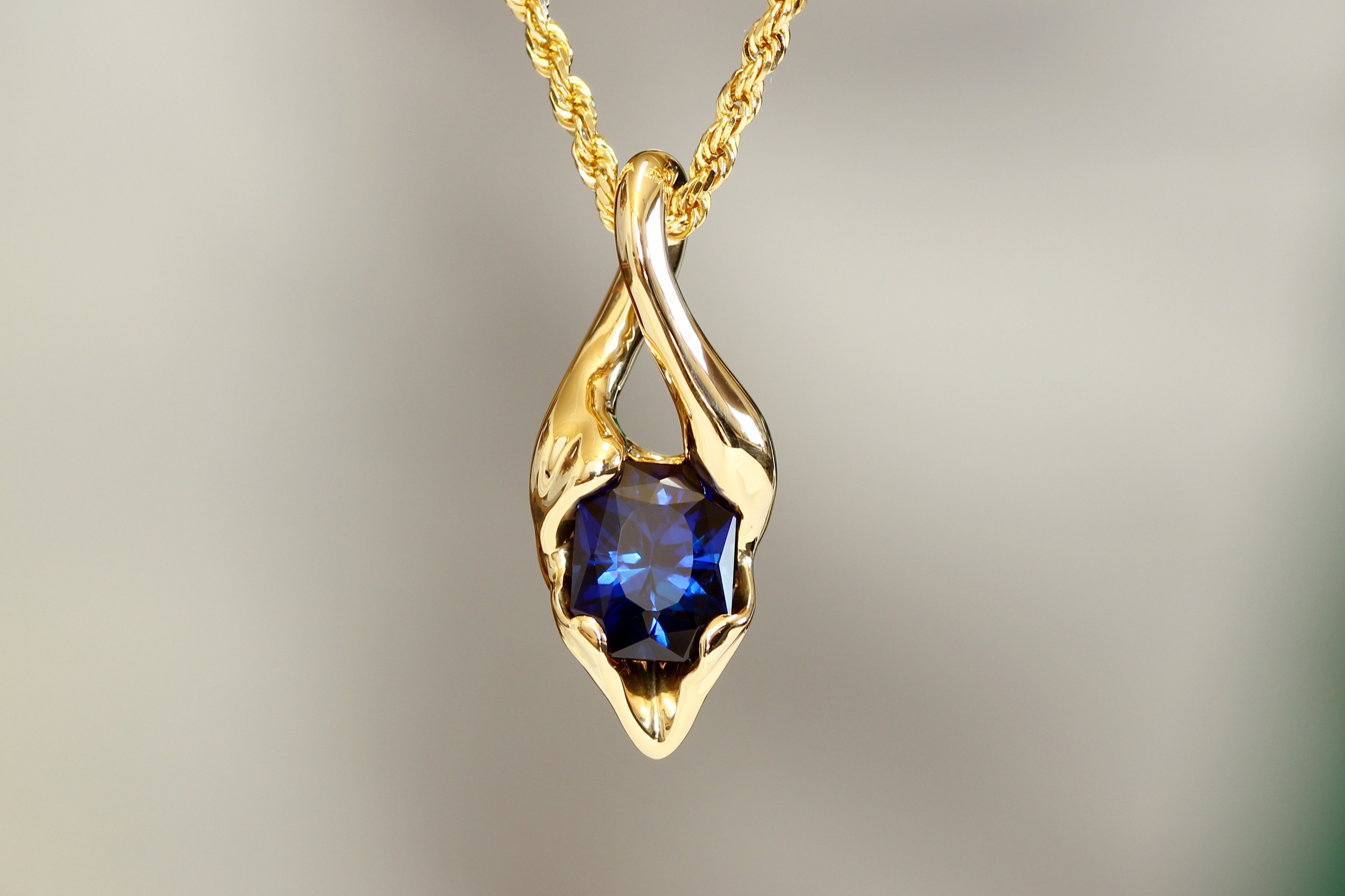 custom cut Deep Blue Sapphire Pendant 157