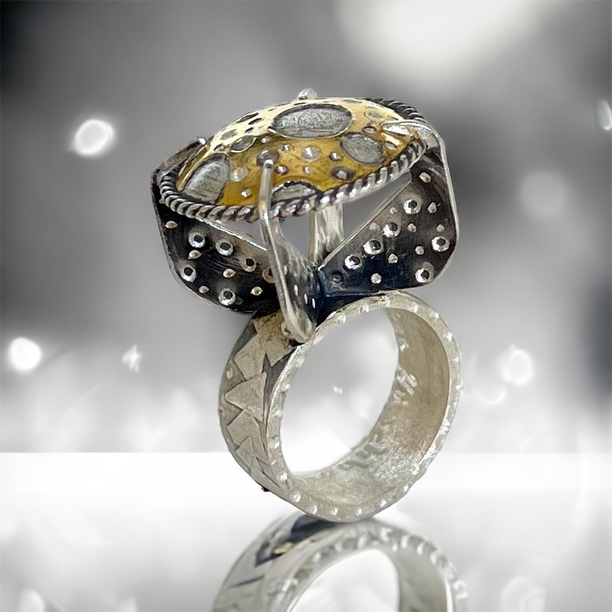 Art jewelry sculptural statement ring in sterling 168