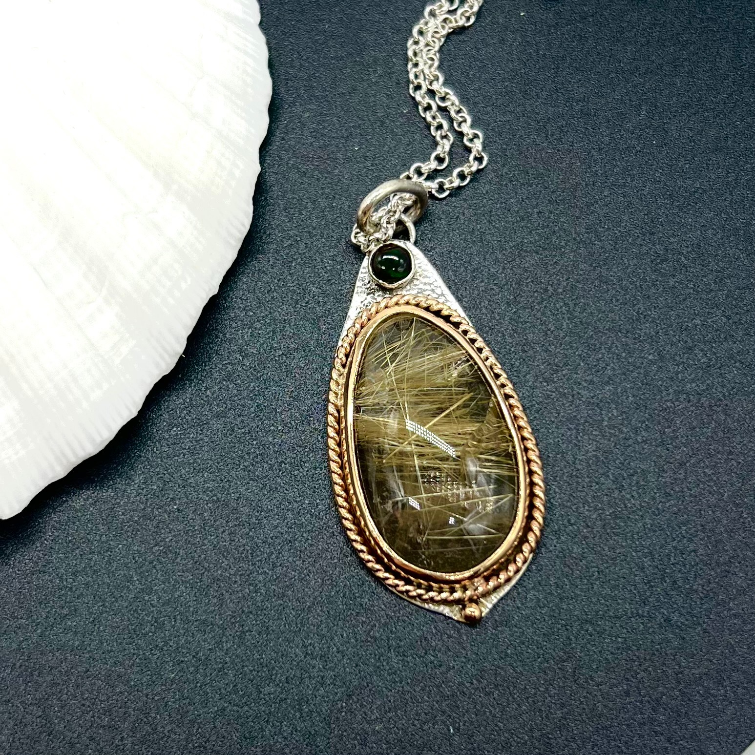 Exquisite Rutile Quartz set in Silver and 14k Gold 26