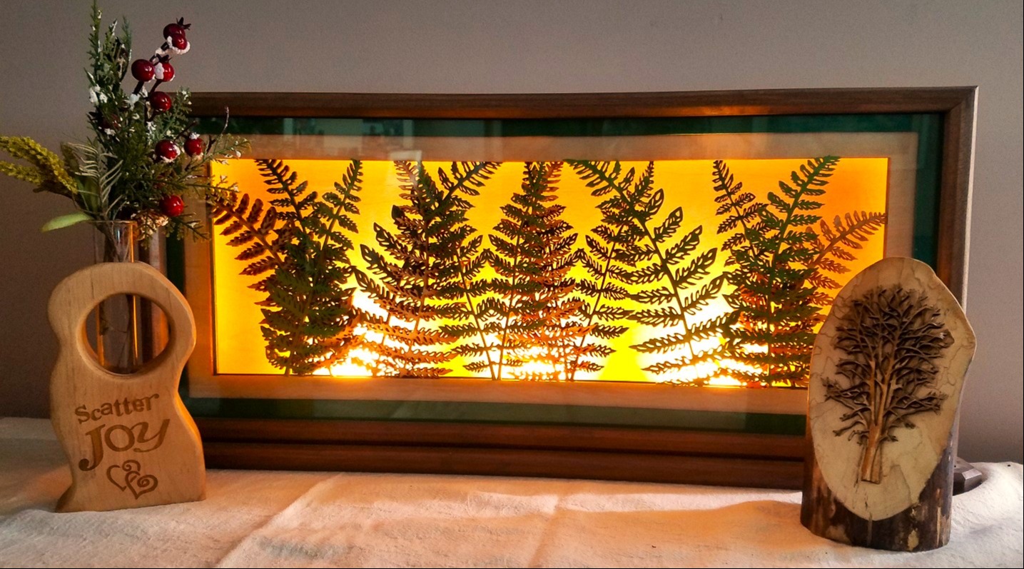 Lighted Fern Lightbox, vase & tree stumps 37