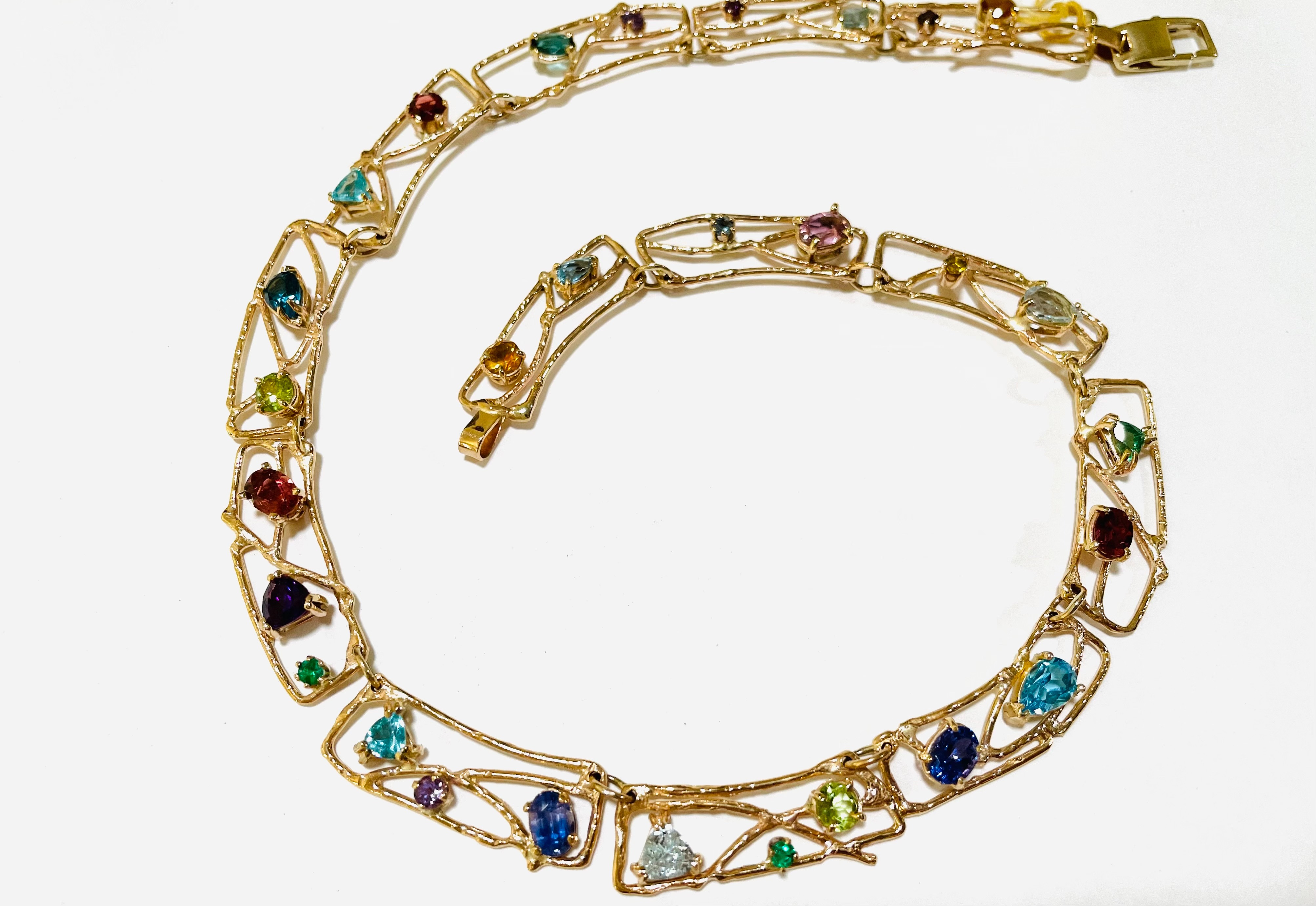 14k gold handmade chain with many gemstones 73