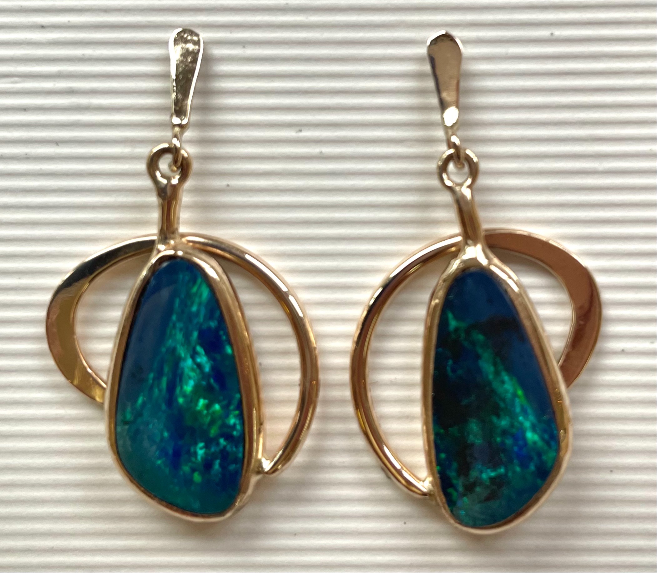 14k gold earrings set with Australian opal 77