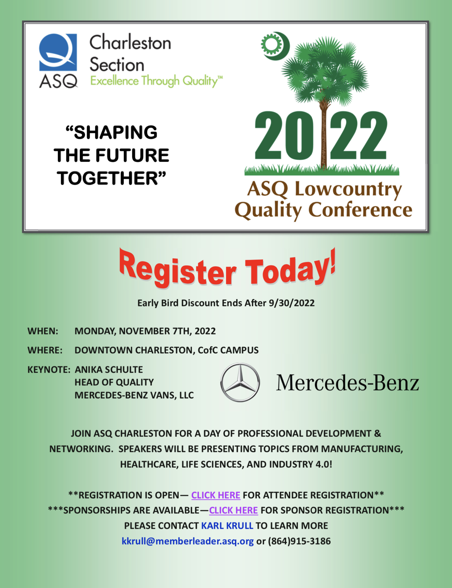 2022 ASQ Charleston Lowcountry Quality Conference - Registration Now Open! 4341