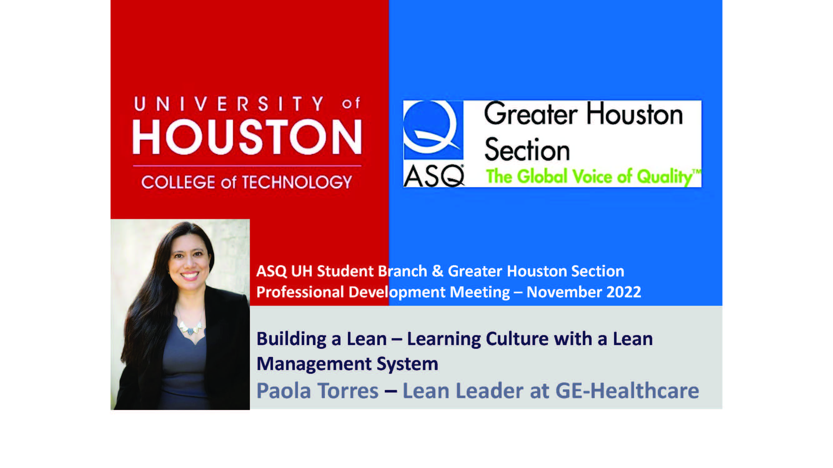 UH Student Branch & Greater Houston Section Prof. Dev. Meeting: Building a Lean–Learning Culture with a LMS - Paola Torres 4632