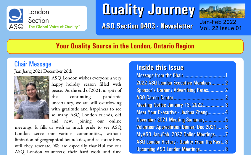 Quality Journey - ASQ London Newsletter For Jan/Feb 2022 Is Now Available 2668