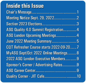 September 2022 ASQ London Newsletter - Quality Journey is available for download 3438
