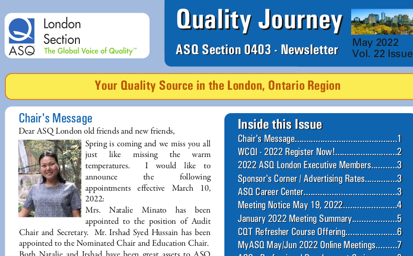 Quality Journey - ASQ London May 2022 Newsletter is available 3059