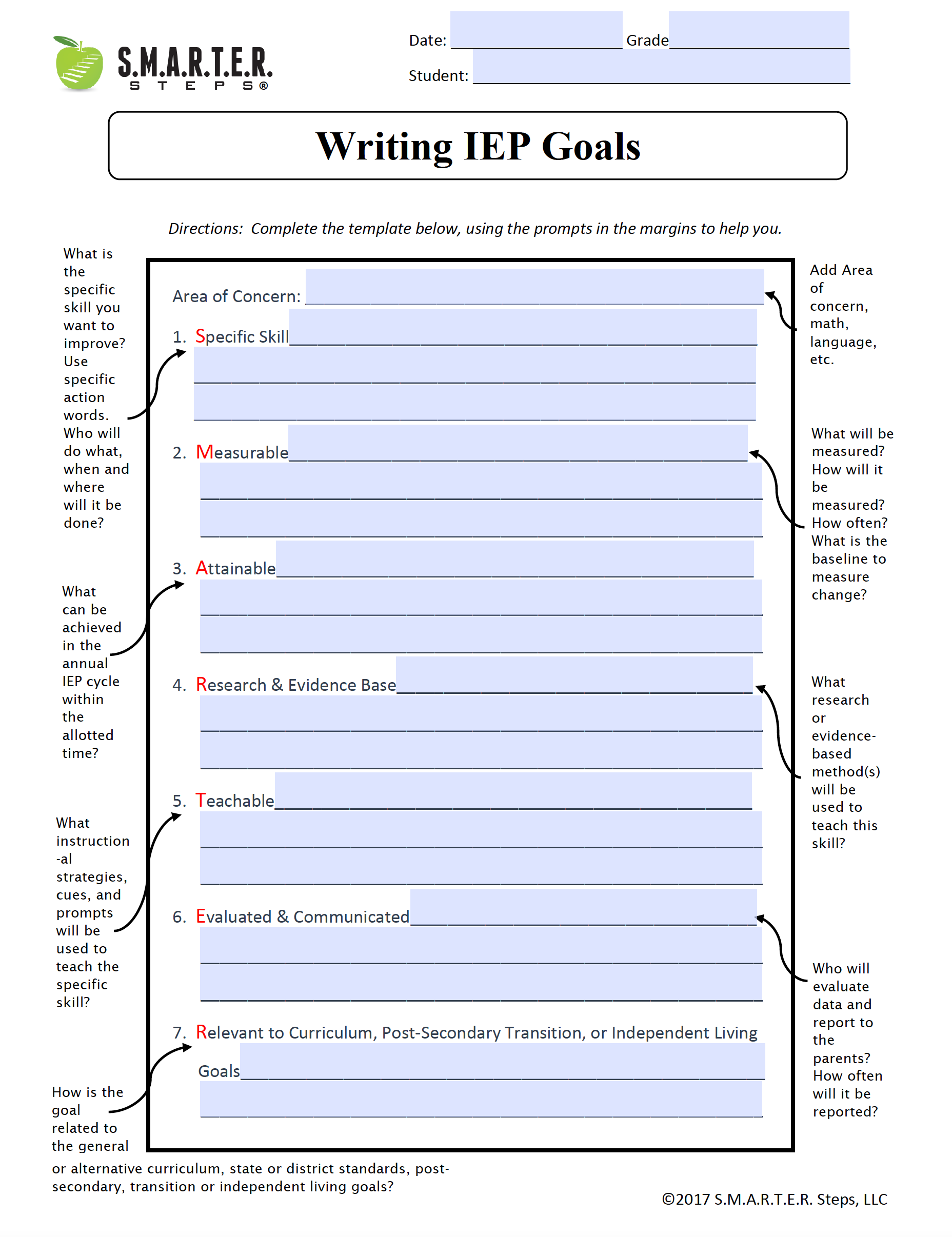 Smarter IEP Goal Worksheet 89